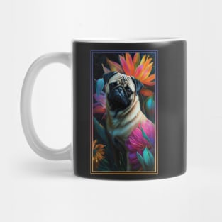 Pug Dog Vibrant Tropical Flower Tall Digital Oil Painting Portrait 2 Mug